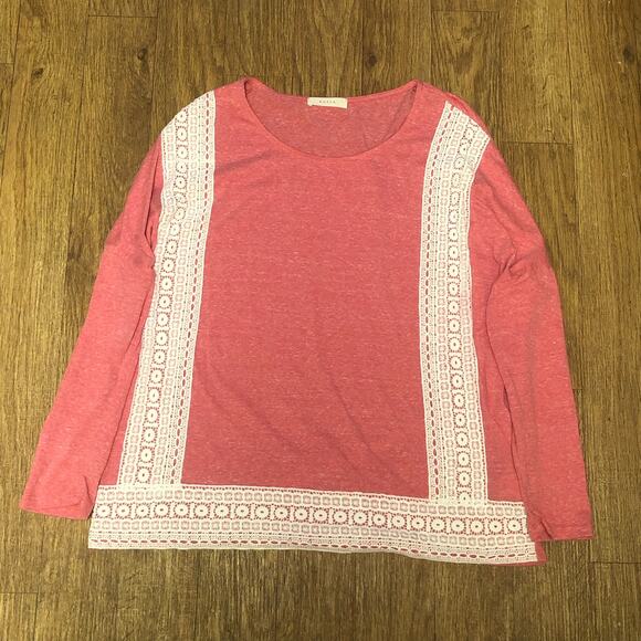 Boutique Entro Pink White Heathered Embroidered Long Sleeve Blouse Size Large - Picture 1 of 5